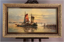 Mega Rarytas! Łodzie rybackie na  lagunie - Carol Spree *1907 | XXL!