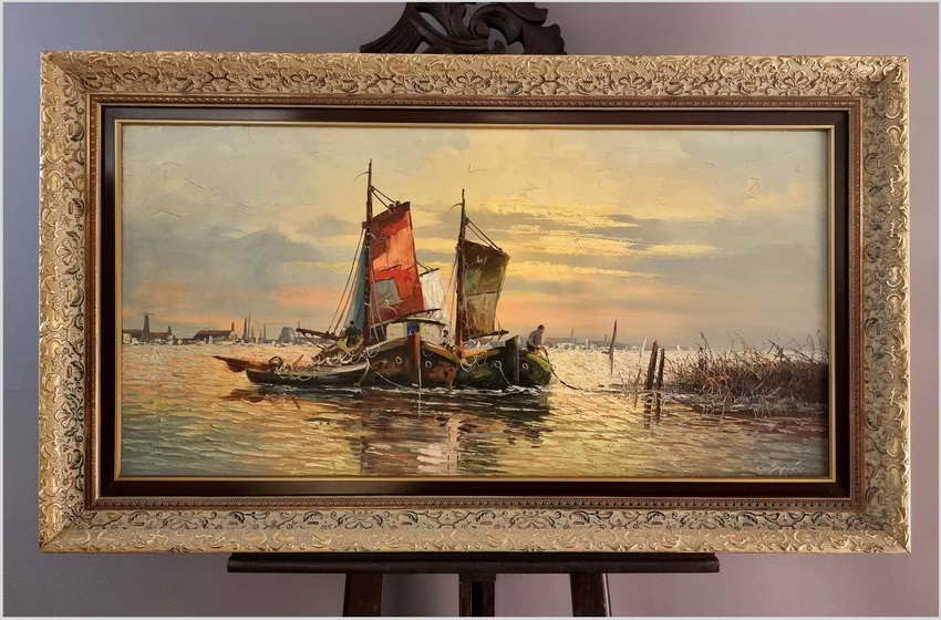 Mega Rarytas! Łodzie rybackie na  lagunie - Carol Spree *1907 | XXL!