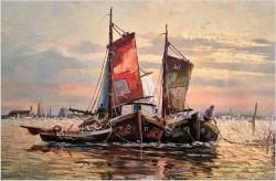 Mega Rarytas! Łodzie rybackie na  lagunie - Carol Spree *1907 | XXL!