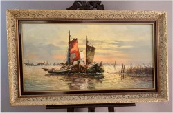 Mega Rarytas! Łodzie rybackie na  lagunie - Carol Spree *1907 | XXL!