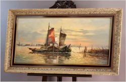 Mega Rarytas! Łodzie rybackie na  lagunie - Carol Spree *1907 | XXL!