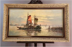 Mega Rarytas! Łodzie rybackie na  lagunie - Carol Spree *1907 | XXL!