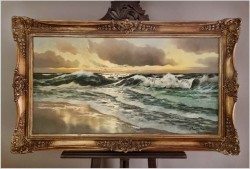 Wspaniała marynistyka! Zachód słońca nad Bałtykiem - J.E. Lemke *1916