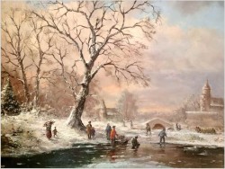 Rarytas! Zimowe zabawy na zamarzniętej rzece - W.v.Kamp (120cm X 90cm)