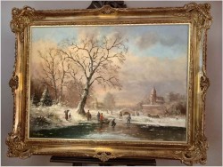 Rarytas! Zimowe zabawy na zamarzniętej rzece - W.v.Kamp (120cm X 90cm)