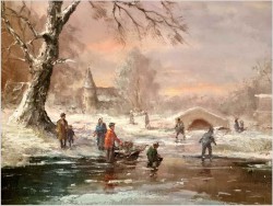 Rarytas! Zimowe zabawy na zamarzniętej rzece - W.v.Kamp (120cm X 90cm)