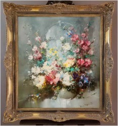 Malarstwo szpachlowe! Kwiaty - Henze P. Morro (1925-2013) certyfikat! 