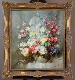 Malarstwo szpachlowe! Kwiaty - Henze P. Morro (1925-2013) certyfikat! 