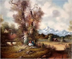 Obraz olejny! Odpoczynek pod drzewem - Corrado Pila *1928