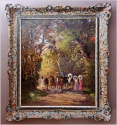 Wspaniały obraz olejny! Przejażdżka dorożką - Randolf Wehn 1911r. 