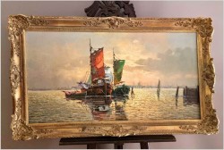 Mega Rarytas! Łodzie rybackie na  lagunie - Carol Spree *1907 | XXL!