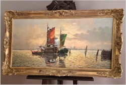 Mega Rarytas! Łodzie rybackie na  lagunie - Carol Spree *1907 | XXL!