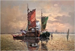 Mega Rarytas! Łodzie rybackie na  lagunie - Carol Spree *1907 | XXL!