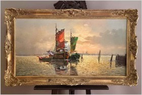 Mega Rarytas! Łodzie rybackie na  lagunie - Carol Spree *1907 | XXL!