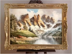 9. Ładny obraz olejny! Dolomity w Latemar - Karersee | J.E. Lemke *1916