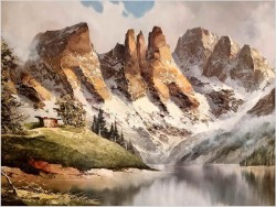 5. Ładny obraz olejny! Dolomity w Latemar - Karersee | J.E. Lemke *1916