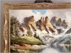 4. Ładny obraz olejny! Dolomity w Latemar - Karersee | J.E. Lemke *1916