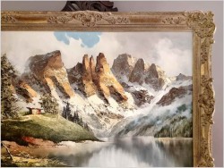 6. Ładny obraz olejny! Dolomity w Latemar - Karersee | J.E. Lemke *1916