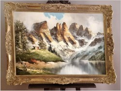 2. Ładny obraz olejny! Dolomity w Latemar - Karersee | J.E. Lemke *1916