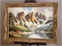 3. Ładny obraz olejny! Dolomity w Latemar - Karersee | J.E. Lemke *1916