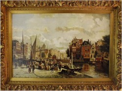 POLECAMY! NABRZEŻE STAREGO AMSTERDAMU - MAX GAISSER (AUGSBURG 1857-1922 MUNICH) ROZMIAR XXL