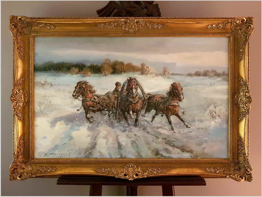 Polskie Malarstwo Aukcyjne! Pędząca Trojka - Edward Pierzyński (Polish, 1922- ??)