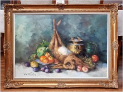 Malarstwo z owocami i zającem do kuchni - Jean-Jacques Foulon 1923*