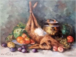 Malarstwo z owocami i zającem do kuchni - Jean-Jacques Foulon 1923*