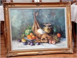 Malarstwo z owocami i zającem do kuchni - Jean-Jacques Foulon 1923*