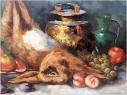 Malarstwo z owocami i zającem do kuchni - Jean-Jacques Foulon 1923*