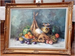 Malarstwo z owocami i zającem do kuchni - Jean-Jacques Foulon 1923*