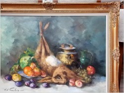 Malarstwo z owocami i zającem do kuchni - Jean-Jacques Foulon 1923*