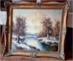 Obraz olejny! Zimowy pejzaż wiejski - Friedrich Karl Thauer (1924-2009)