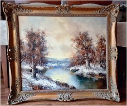 Obraz olejny! Zimowy pejzaż wiejski - Friedrich Karl Thauer (1924-2009)