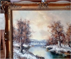 Obraz olejny! Zimowy pejzaż wiejski - Friedrich Karl Thauer (1924-2009)