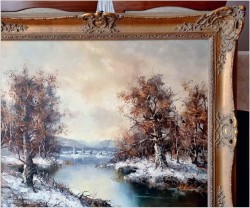 Obraz olejny! Zimowy pejzaż wiejski - Friedrich Karl Thauer (1924-2009)