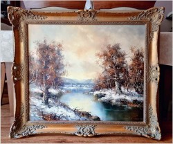 Obraz olejny! Zimowy pejzaż wiejski - Friedrich Karl Thauer (1924-2009)