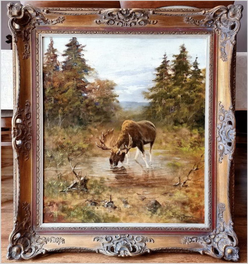 Kolekcjonerski rarytas! Łoś na mokradłach - oryg. Georg Majewicz (1897-1965)