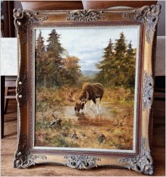 Kolekcjonerski rarytas! Łoś na mokradłach - oryg. Georg Majewicz (1897-1965)