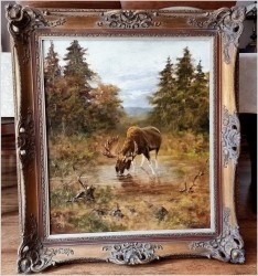 Kolekcjonerski rarytas! Łoś na mokradłach - oryg. Georg Majewicz (1897-1965)