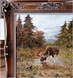 Kolekcjonerski rarytas! Łoś na mokradłach - oryg. Georg Majewicz (1897-1965)