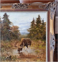 Kolekcjonerski rarytas! Łoś na mokradłach - oryg. Georg Majewicz (1897-1965)