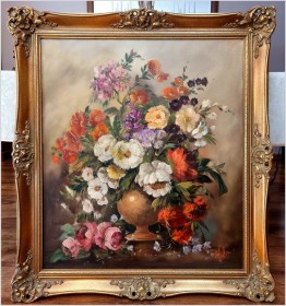 Pałacowa martwa natura z kwiatami - Louisa Medina (ur. 1911 Padwa) 