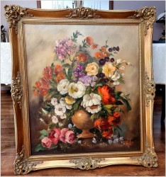 Pałacowa martwa natura z kwiatami - Louisa Medina (ur. 1911 Padwa) 