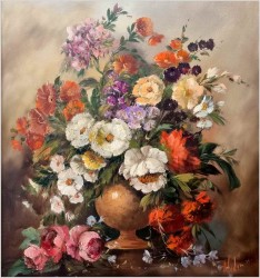 Pałacowa martwa natura z kwiatami - Louisa Medina (ur. 1911 Padwa) 