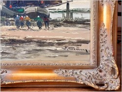 Łodzie rybackie! Rozładunek krabów - Jean Coune (1900-1963) Certyfikat!