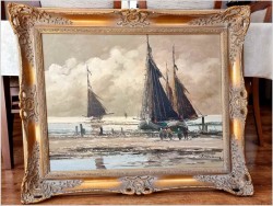 Łodzie rybackie! Rozładunek krabów - Jean Coune (1900-1963) Certyfikat!