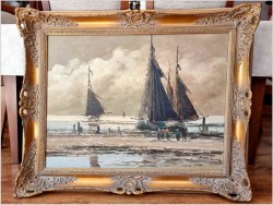 Łodzie rybackie! Rozładunek krabów - Jean Coune (1900-1963) Certyfikat!