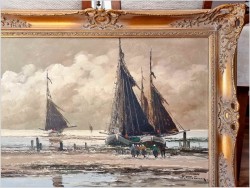Łodzie rybackie! Rozładunek krabów - Jean Coune (1900-1963) Certyfikat!