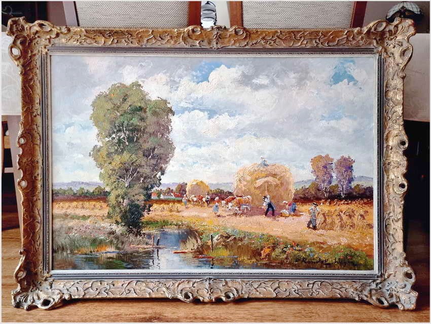 Barwny obraz olejny! Sianokosy - Randolf Wehn 1911r.